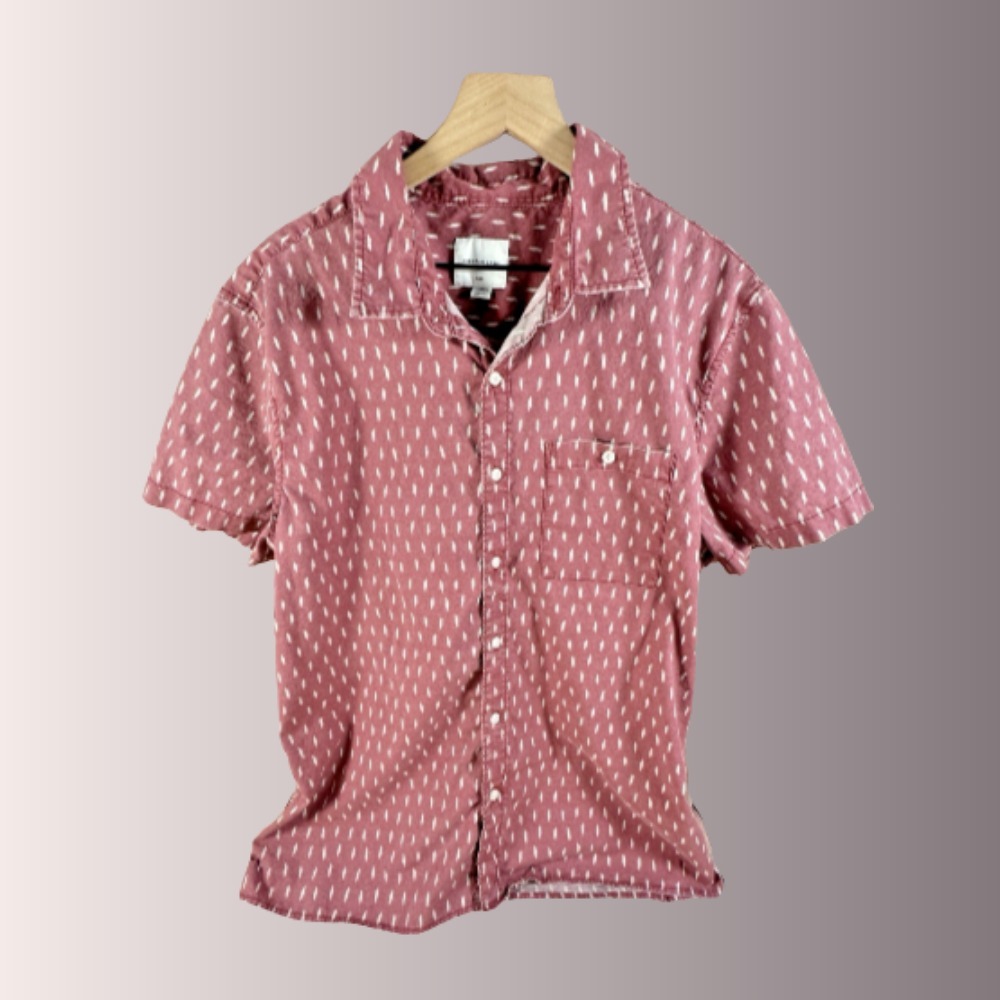 American Eagle Men Shirt Flex Short Sleeve Button Down Geometric Burgundy XL